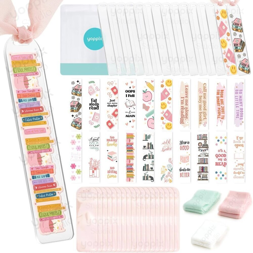 Acrylic Bookmark Making Kit 65 Pcs with Stickers & Ribbons